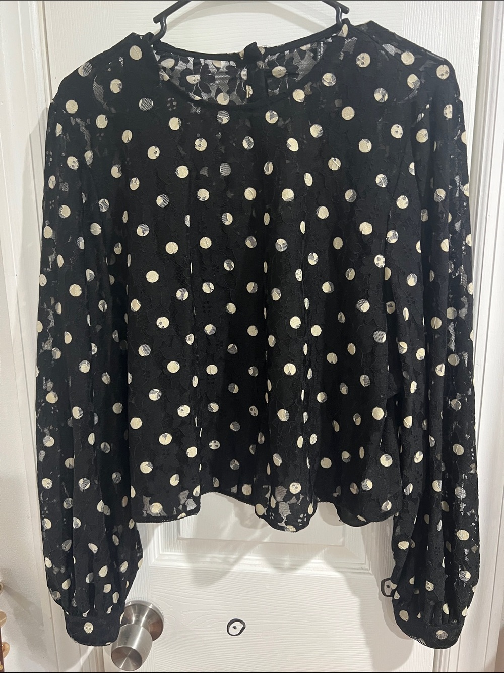 Zara Black Sheer Blouse with White Polka Dots